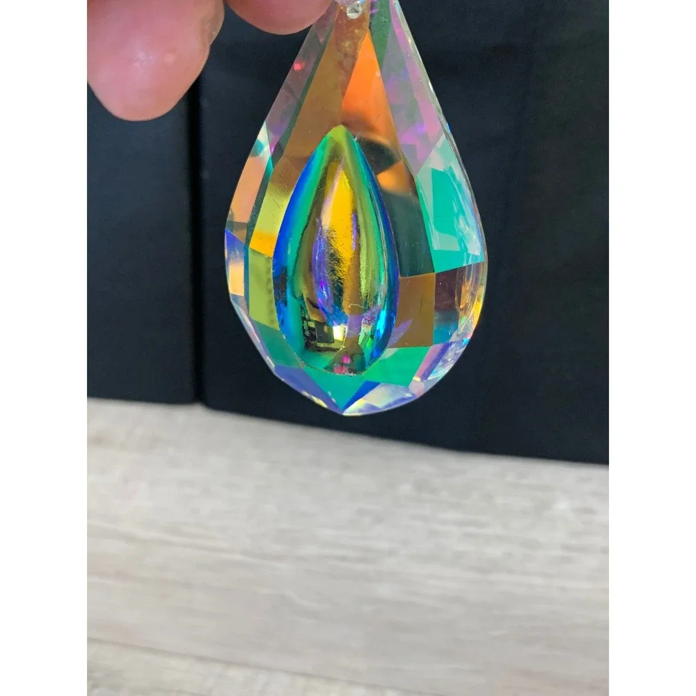 Large AB Aurora Borealis Faceted Crystal Teardrop Suncatcher Prism 3153